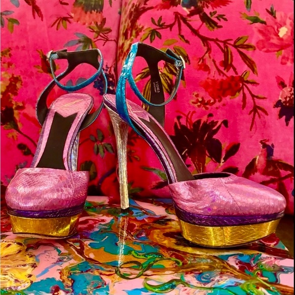 Vibrant Brian Atwood Platform Stiletto Heels - Picture 2 of 8